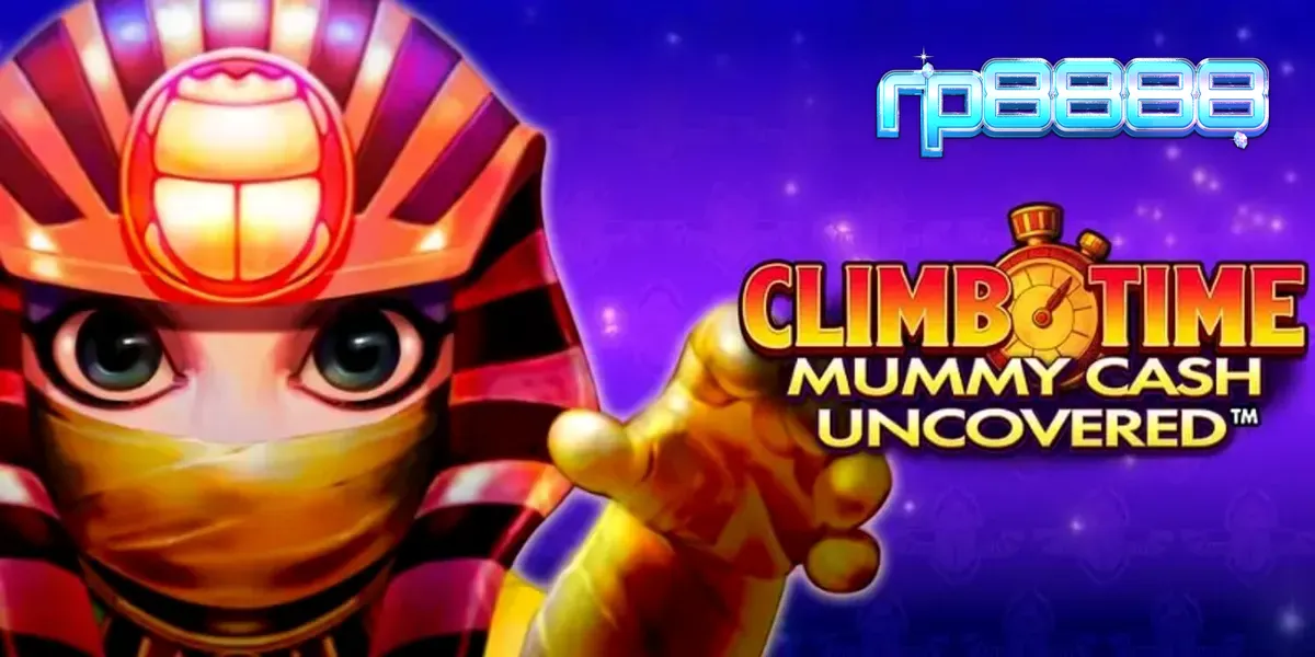 Tampilan visual modern dari slot Climb Time Mummy Cash Uncovered dengan latar belakang malam Mesir